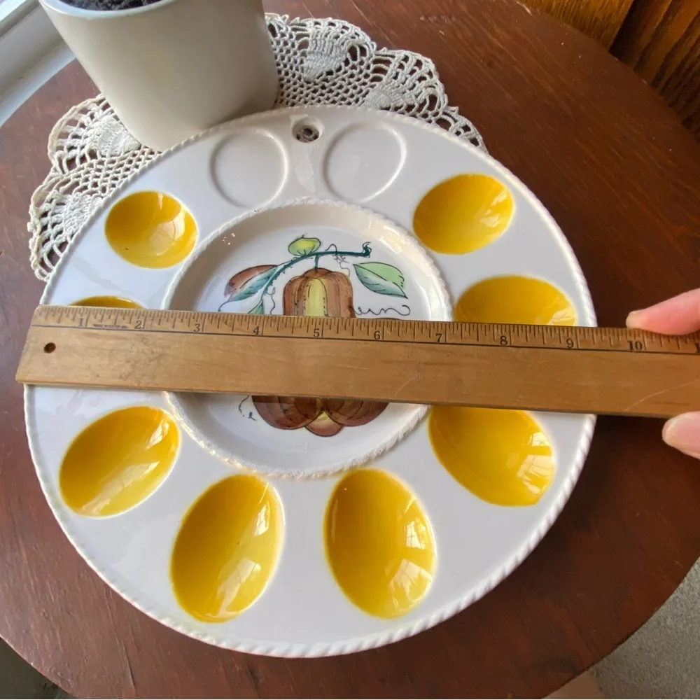 Vintage Mid-century Pear Egg Plate with Yellow Accents EUC